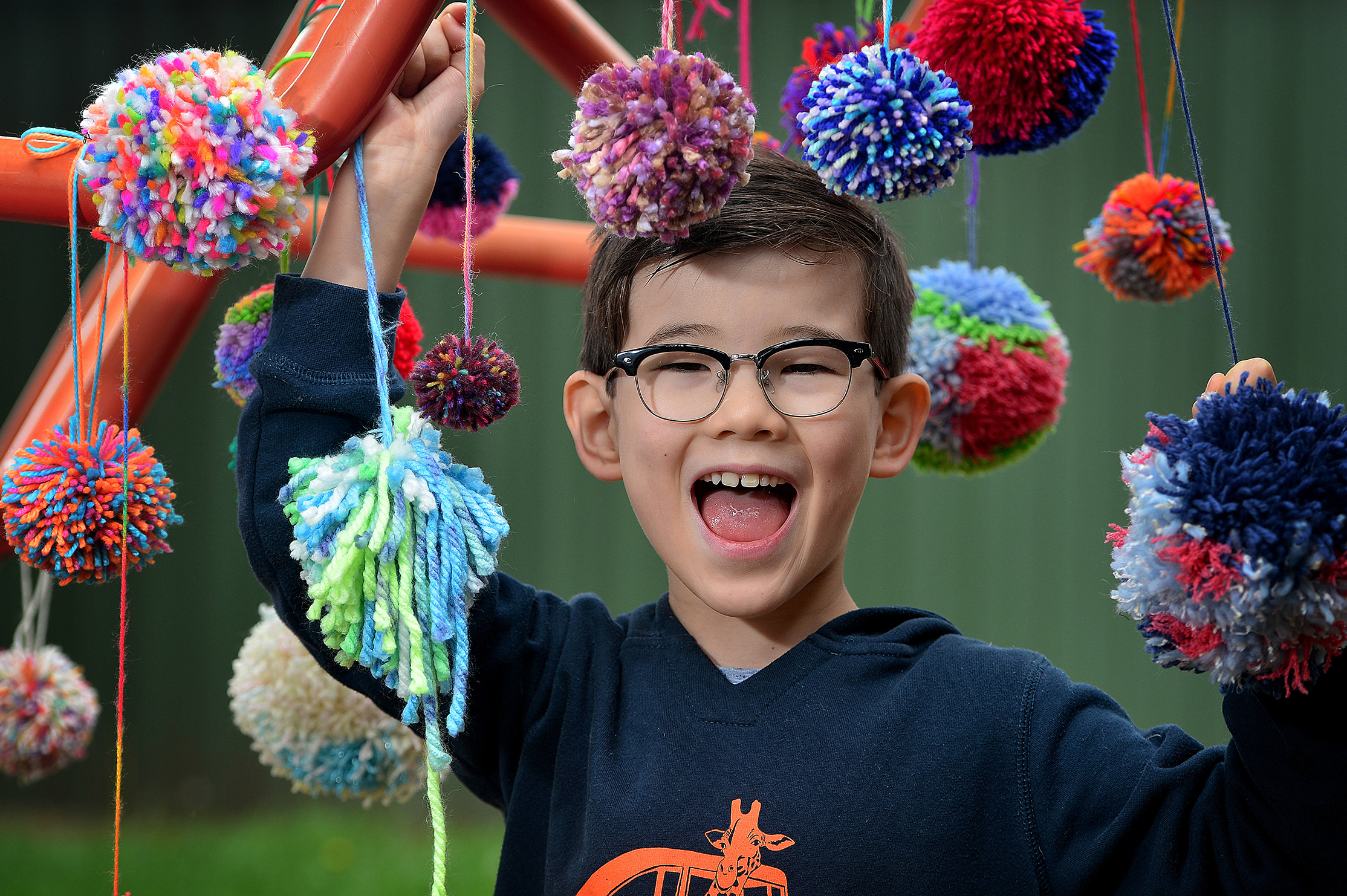  27.4.17 - Lenny Godden (6) with some of the colourful pom poms that have been made for Prospect Council’s ‘Pom Poms in the Park’ event. (City North Weekly Messenger, News Corp Australia)  