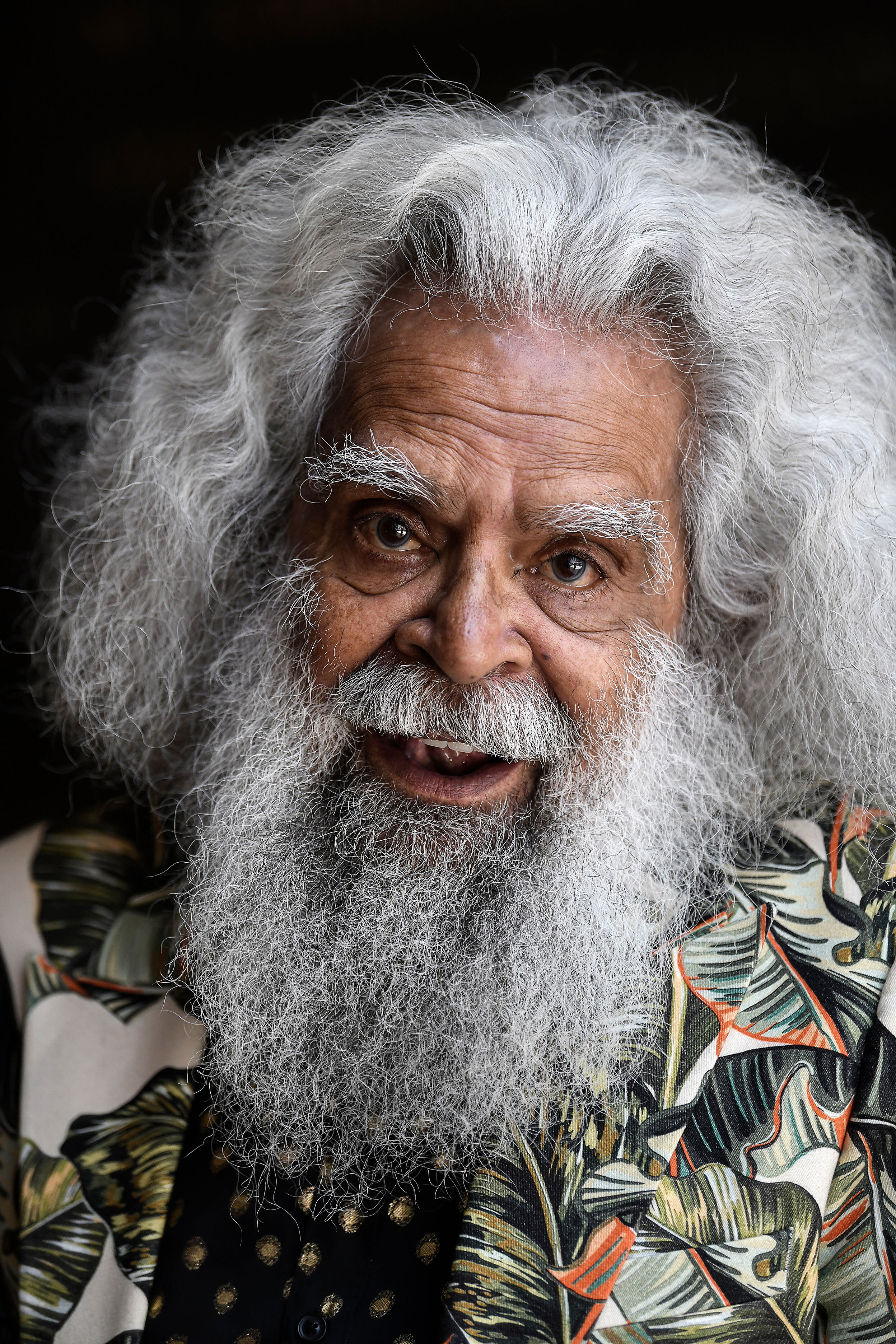  Actor Uncle Jack Charles poses for a photograph during a media call for 'Black Ties' at Sydney Town Hall, in Sydney, Friday, January 10, 2020. AAP Image) 