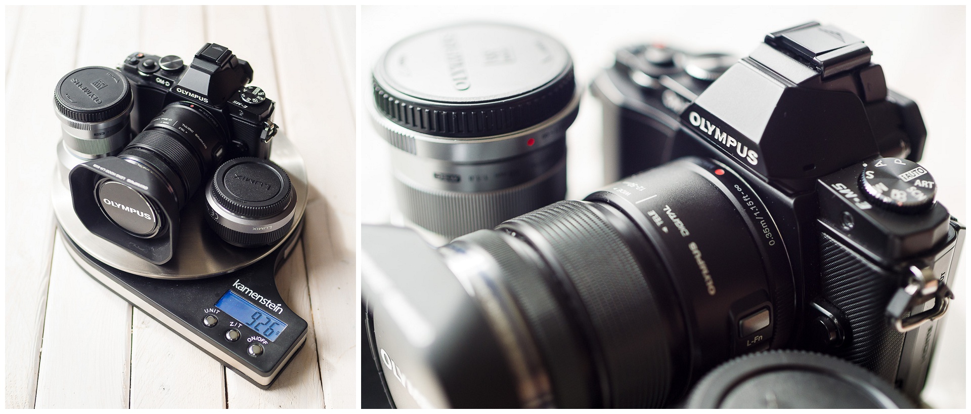 My first mirrorless kit: Olympus OM-D E-M5 with 12-50mm, Olympus 45mm f/1,8 and Panasonic 20mm f/1,7