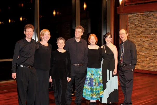 Rockport Music Festival, post concert cheer with Gary Gorczyca, Ann Bobo, Sharan Leventhal, Randall Hodgkinson, Leslie Amper, Mary Mackenzie, and Joshua Gordon after centennial performances of Schoenberg's Pierrot Lunaire and Stravinsky's Rite of Spring (four hand piano version) at the Shalin Liu Performance Center, Rockport MA