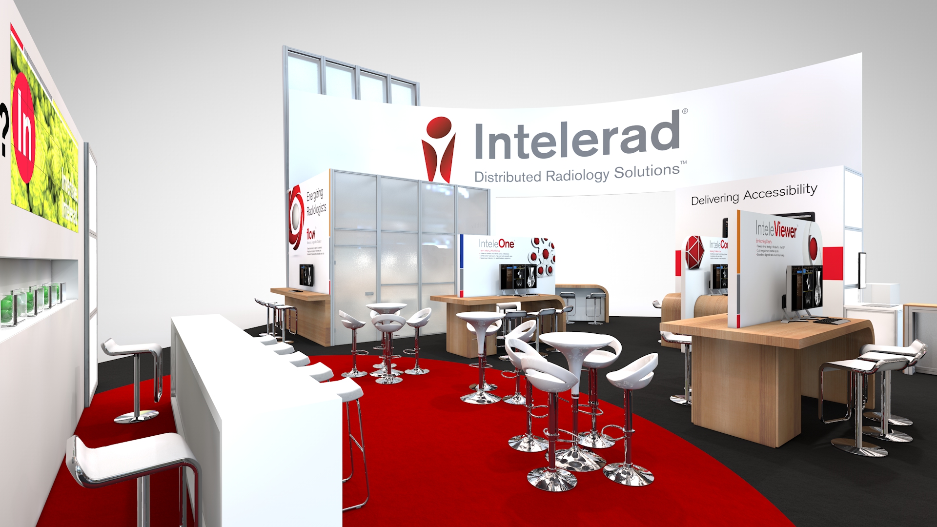 A view of Intelerad's trade show booth rental for RSNA at Chicago's McCormick place
