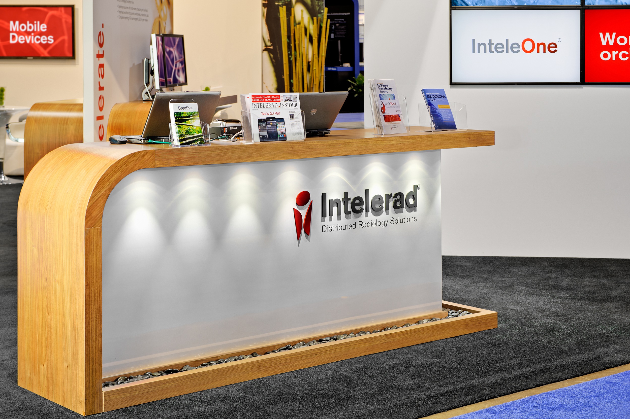 A close-up of Intelerad's custom built reception counter