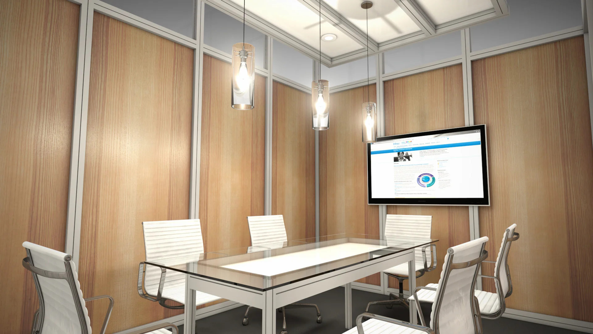 Infosys rental exhibit with a reception, meeting rooms and demo stations