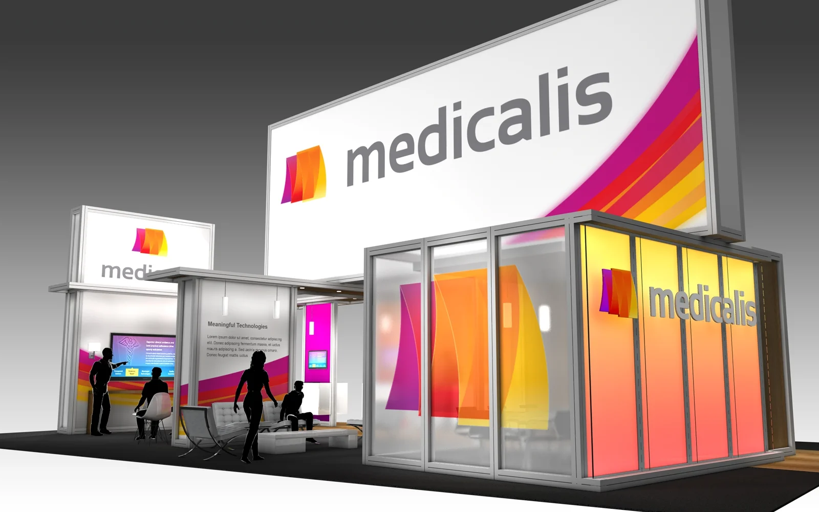 30' x 50' rental exhibit with vibrant graphics and large corporate branding