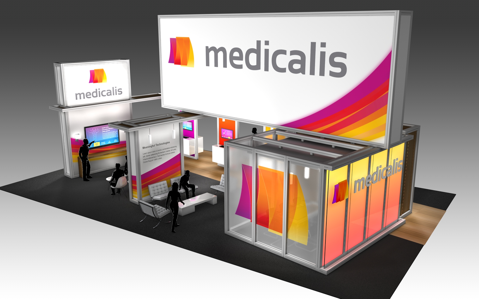 30' x 50' rental exhibit with vibrant graphics and large corporate branding for a U.S. radiology trade show
