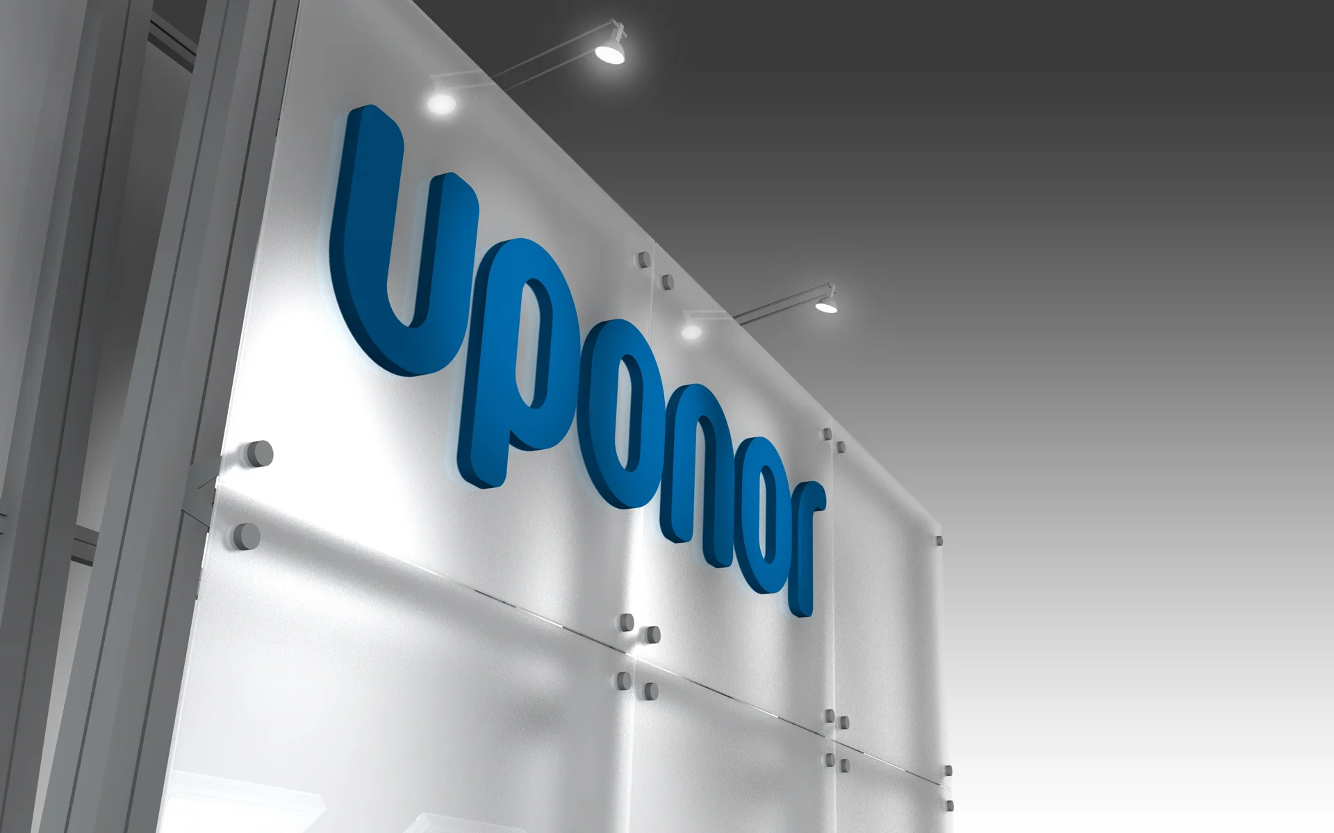 This modern 10' x 20' booth showcases product on glowing pedestals and a clean backwall highlighting their branding