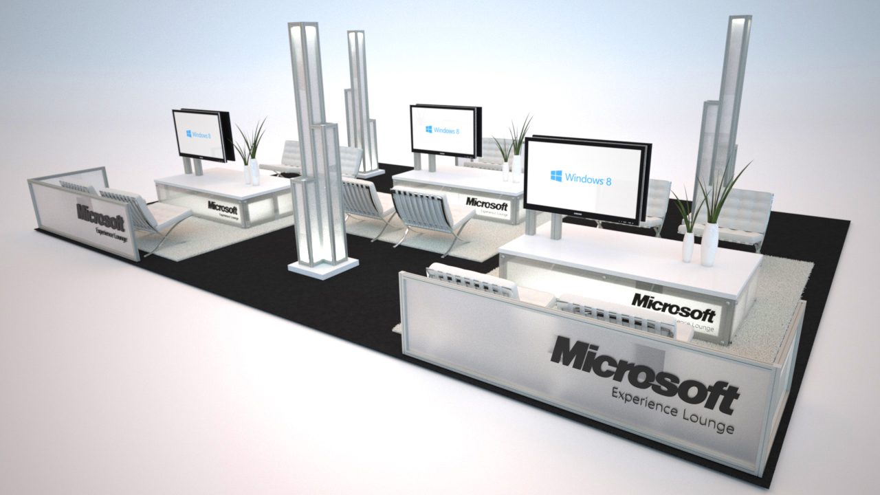 Built with modular Octanorm exhibit material, the Microsoft Lounge is scalable and flexible for any event or booth size
