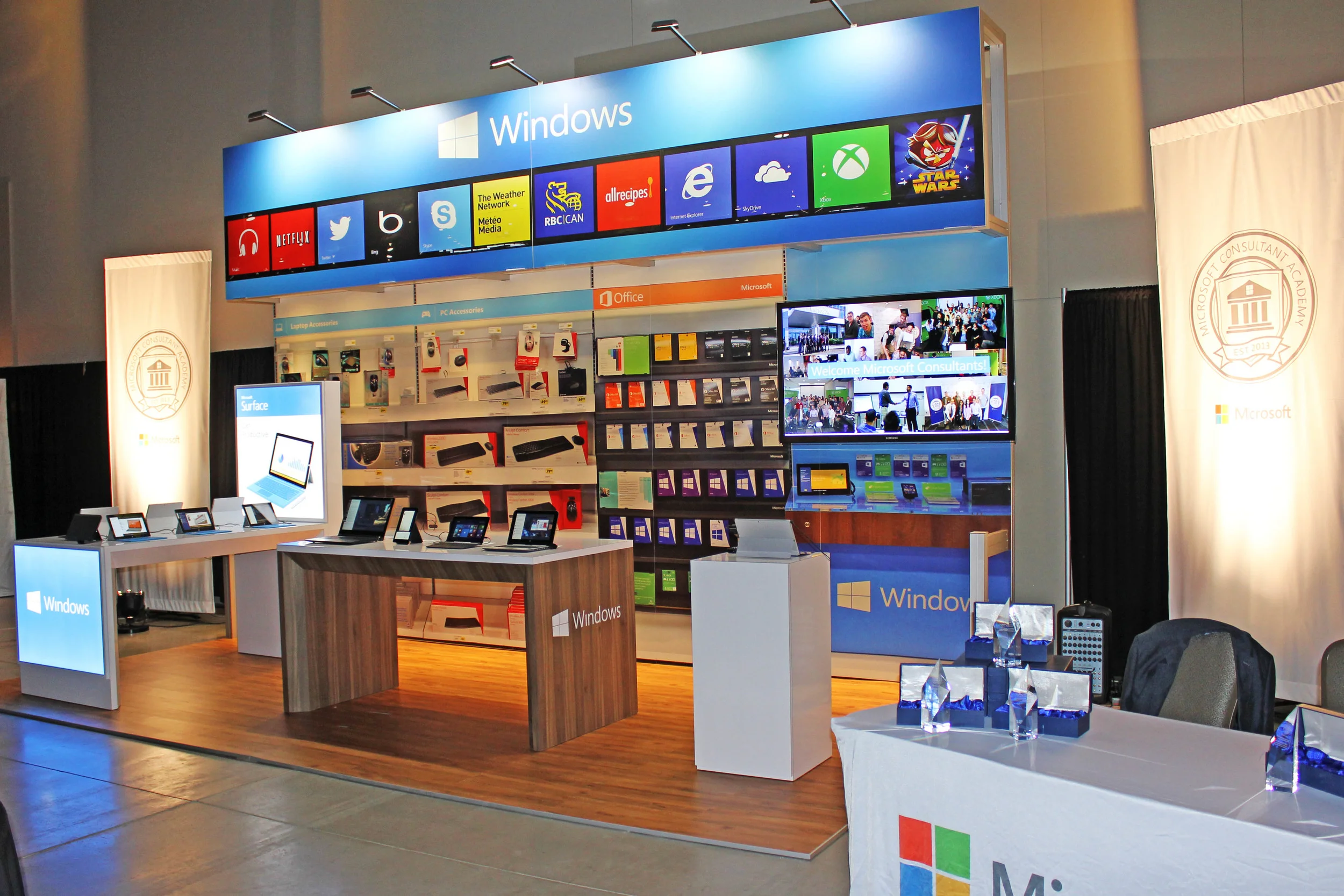 We recreated the Windows Store as a trade show booth rental at a private event for Microsoft