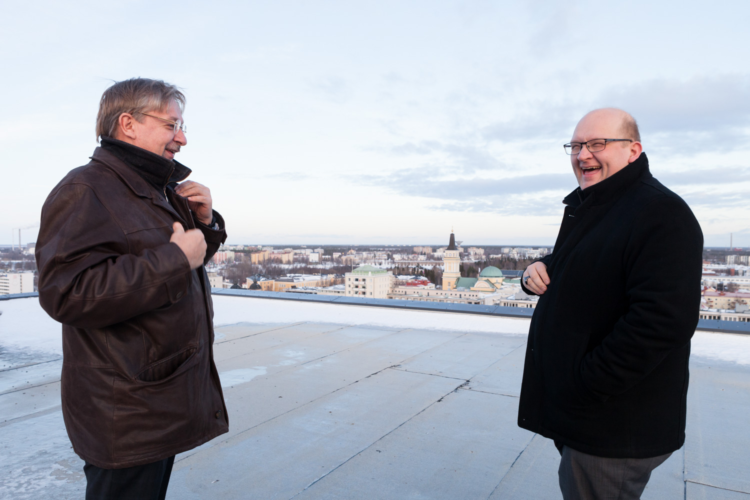  Juha Ala-Mursula, BusinessOulu, (left) and Matti Sarén, Oulu University  for Oulu New Tech. Outtake. 