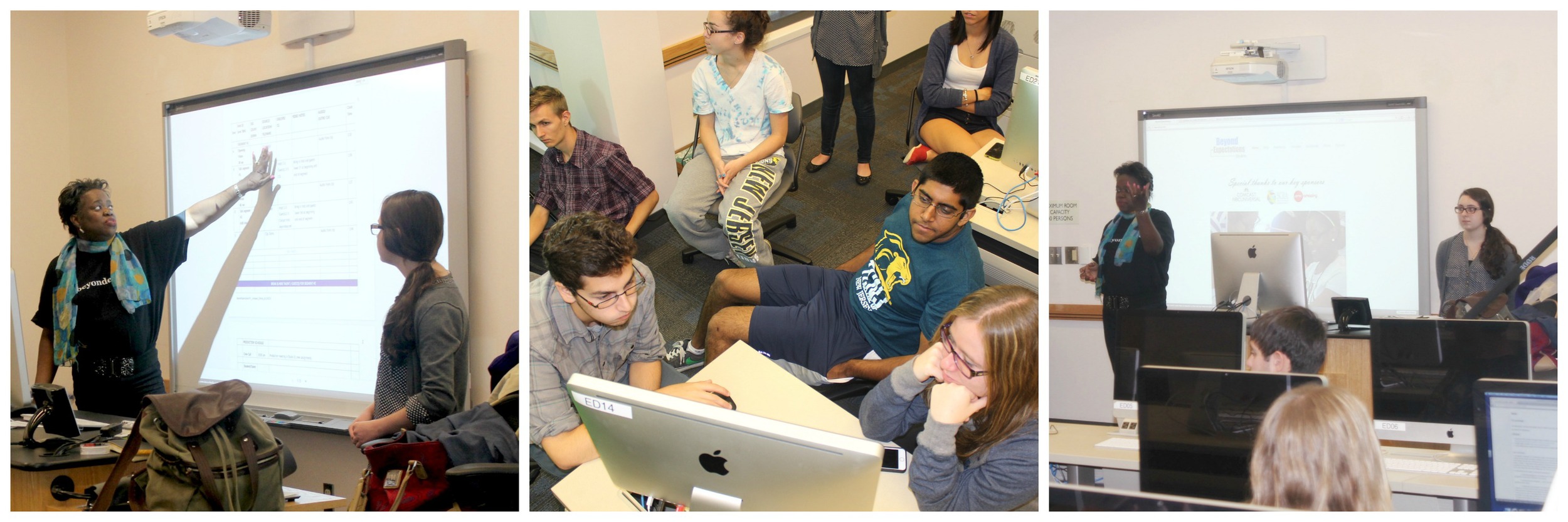 Leontyne Anglin, Beyond Expectations and TCNJ Bonner Scholar Emily DeRosa present to class