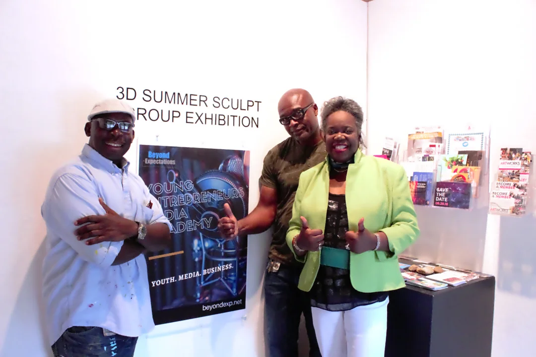 Sculptors Clifford Ward (l) and Autin Wright (r) with Beyond Expectations Executive Director Leontyne Anglin at Final Group Exhibition