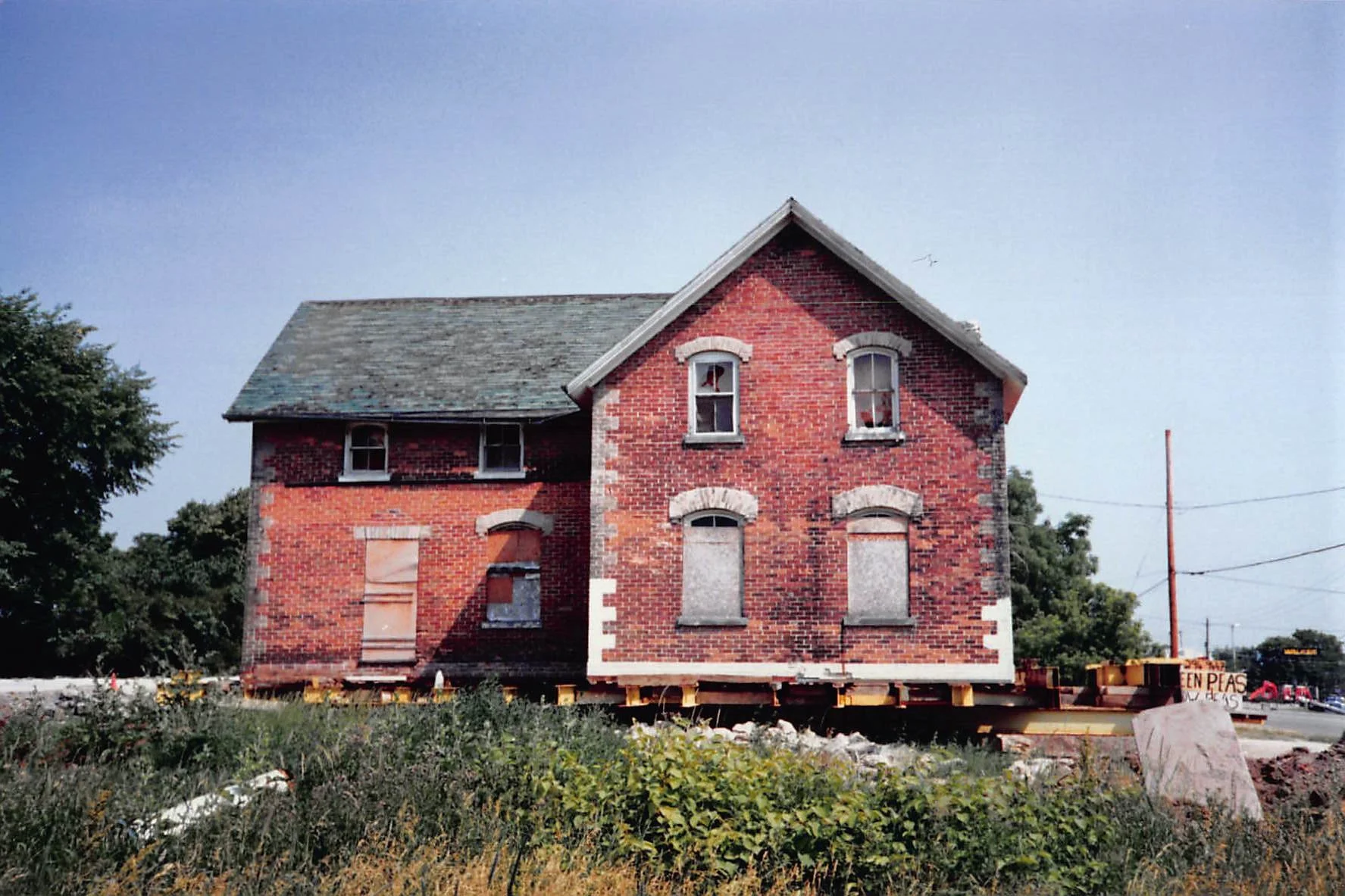 The Raymer House on its new foundation before restoration