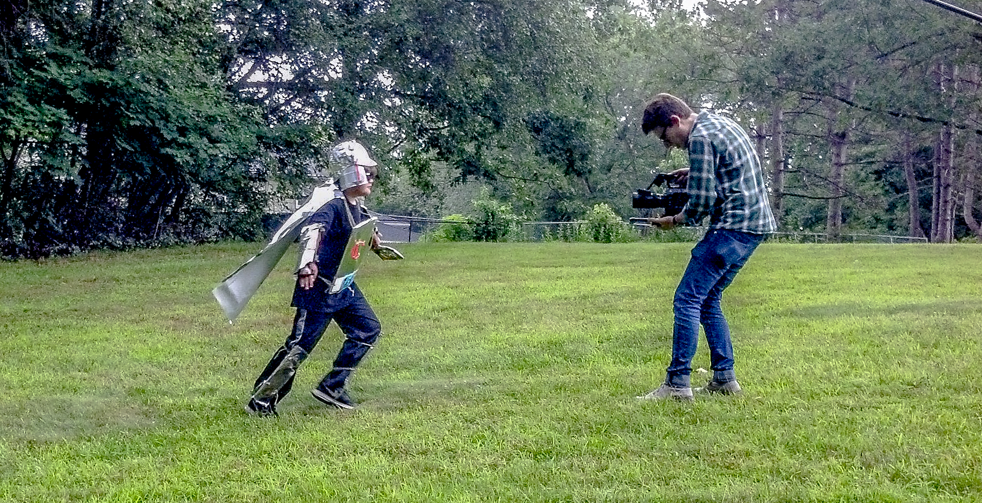 Adam with Alexander Jameson on the set of "Captain Cyborg"