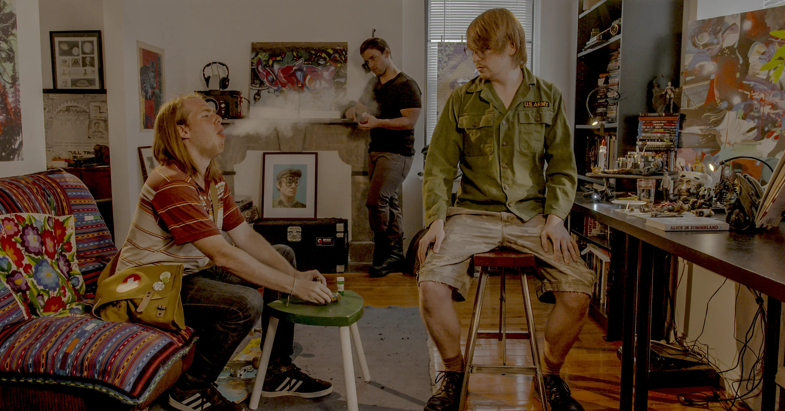 Don't get high on your own supply. Ricky smokes up with Michael and Charles.