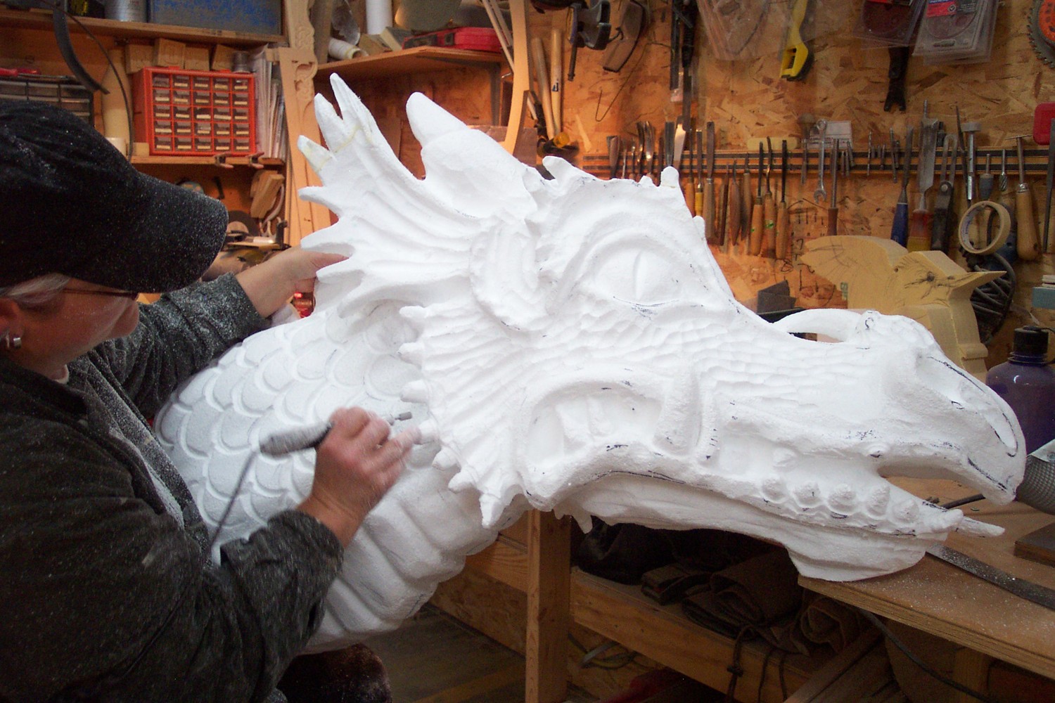 Hand Carving a Polystyrene / Styrofoam Dragon by Sculpture Studios