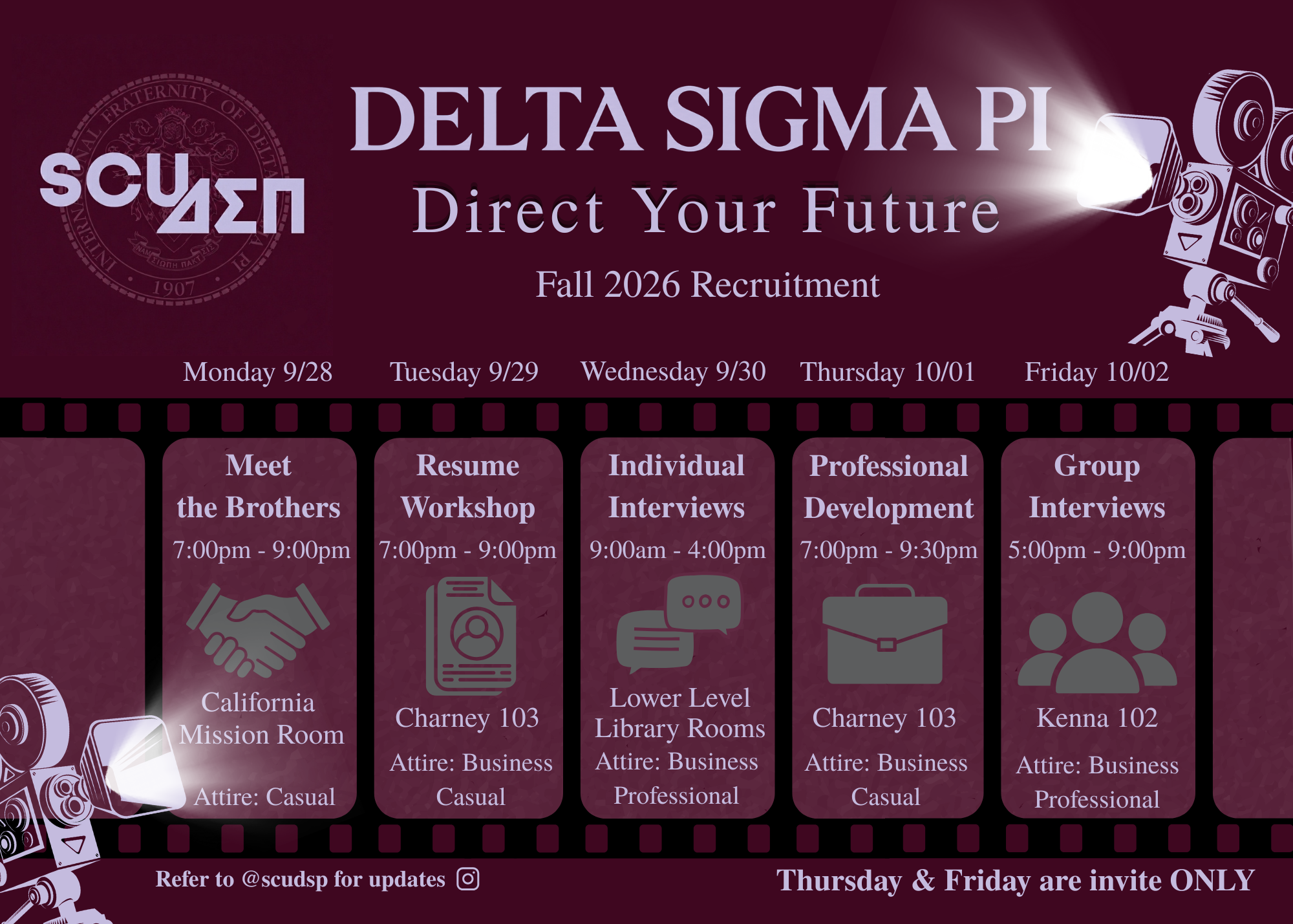 SCU Business Fraternity Delta Sigma Pi recruitment schedule
