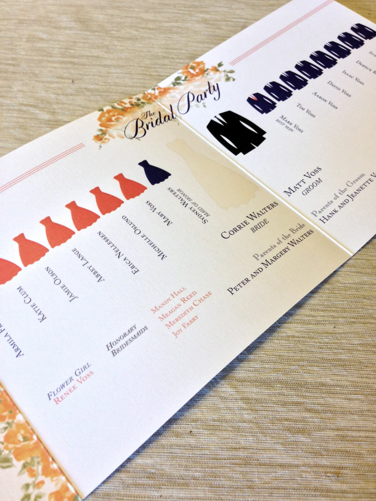Inside fold of Matt and Corrie's program
