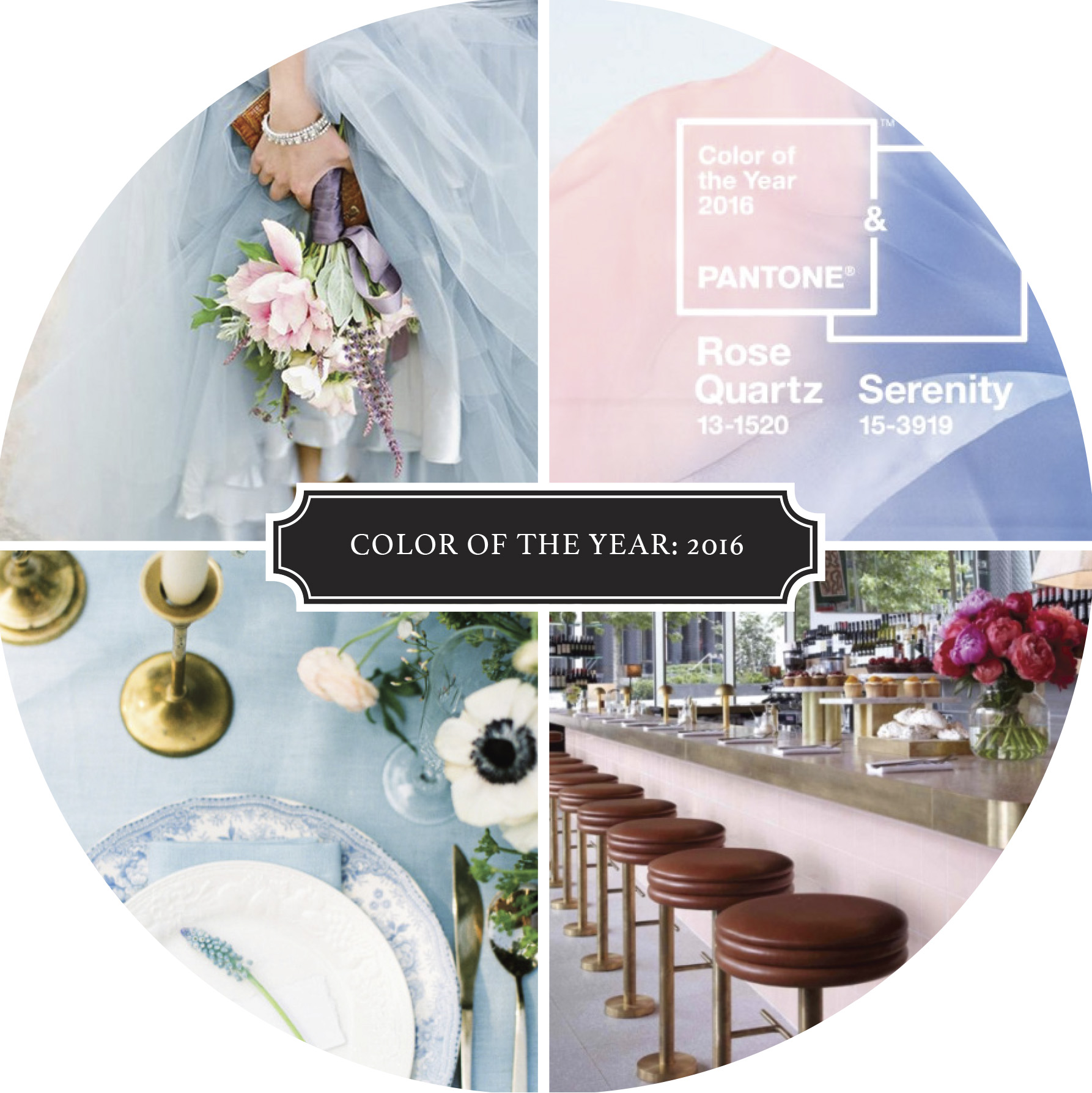 TOP: Bouquet | Color of the Year BOTTOM: T able Setting | Bar