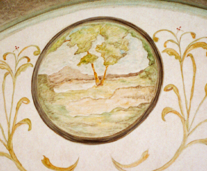  Detail from painting in barrel vaulted ceiling of dining room 