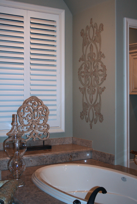  custom designed painted pattern around bath window  