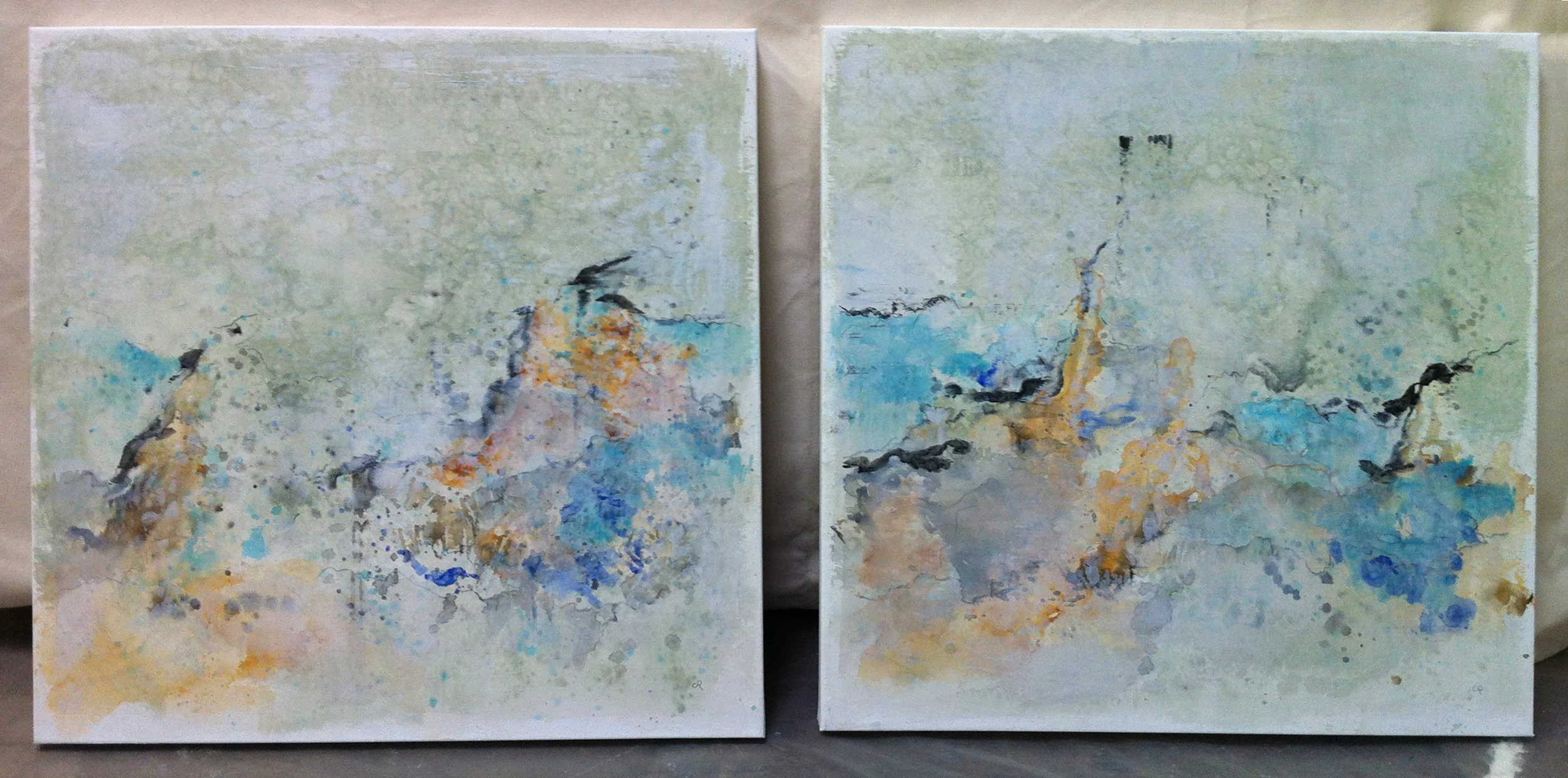 Mystical Mountain - mixed medium on canvas (pair each 24"x24") Sold