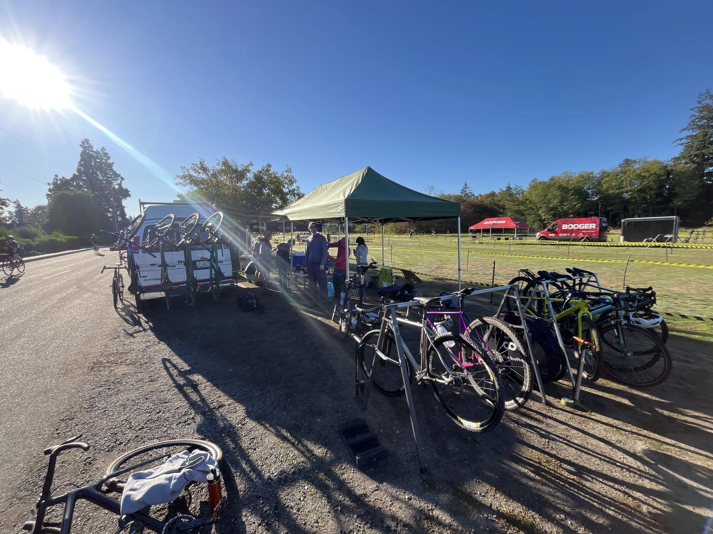 The cyclocross team tent set up area.