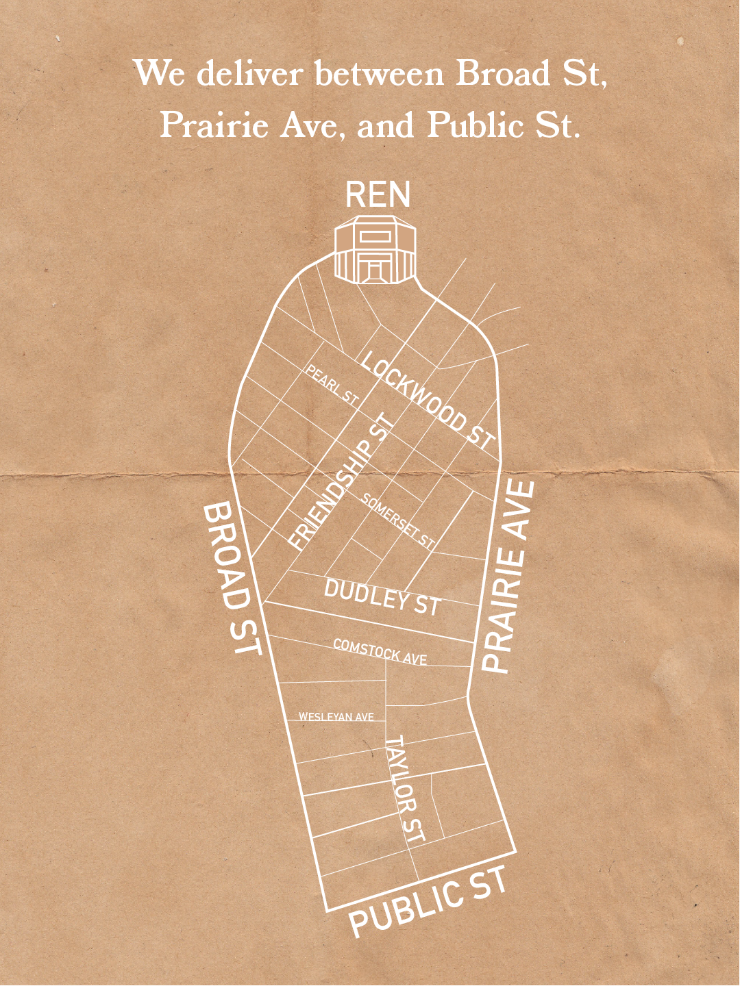 We deliver by foot to homes on these streets: Blackstone St, Chester Ave, Corn planter Row, W Clifford St, Comstock Ave, Dudley St, Friendship St, Glenham St, Haskin St, Harvard Ave, Hayward St, Linden St, Lockwood St, Marlborough Ave, Maple St, Meadow St, Morning Star Row, Mt. Vernon St, St. James St, Myrtle St, Pearl St, Pine St, Point St, Portland St, Prairie Ave (between Point St and Public St), Stewart St, Somerset St, Summer St, Tanner St, Taylor St,  Wesleyan Ave, Wickham St, and Willard Ave. We cannot guarantee grocery delivery to to any residence outside of this area on the map.