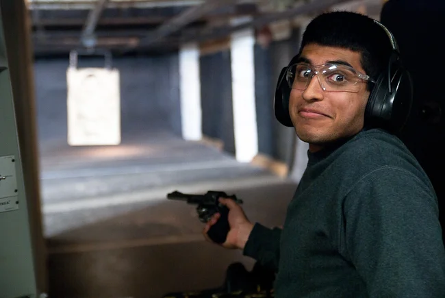 I’m getting excited to go back to LA and see all the homies again.
Here is a shot of my buddy Nalin at a shooting range in Inglewood that we went to.
He was a little taken aback by the power of a .357 Magnum.