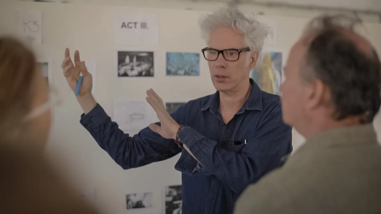 Jim Jarmusch and Phil Klein during The Tesla workshop