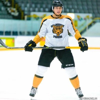 Jackson Playfair suiting up for the Dalhousie Tigers this season.