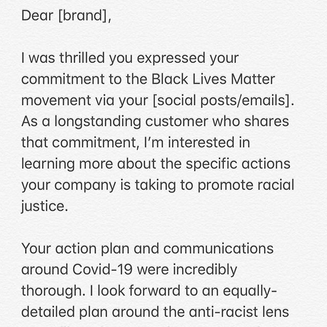 Using my power as a consumer to encourage brands to take meaningful action, such as @15percentpledge. 
This is just a small part of a larger effort to spend my dollars according to my values, including supporting black-owned businesses (@shoppeblack 