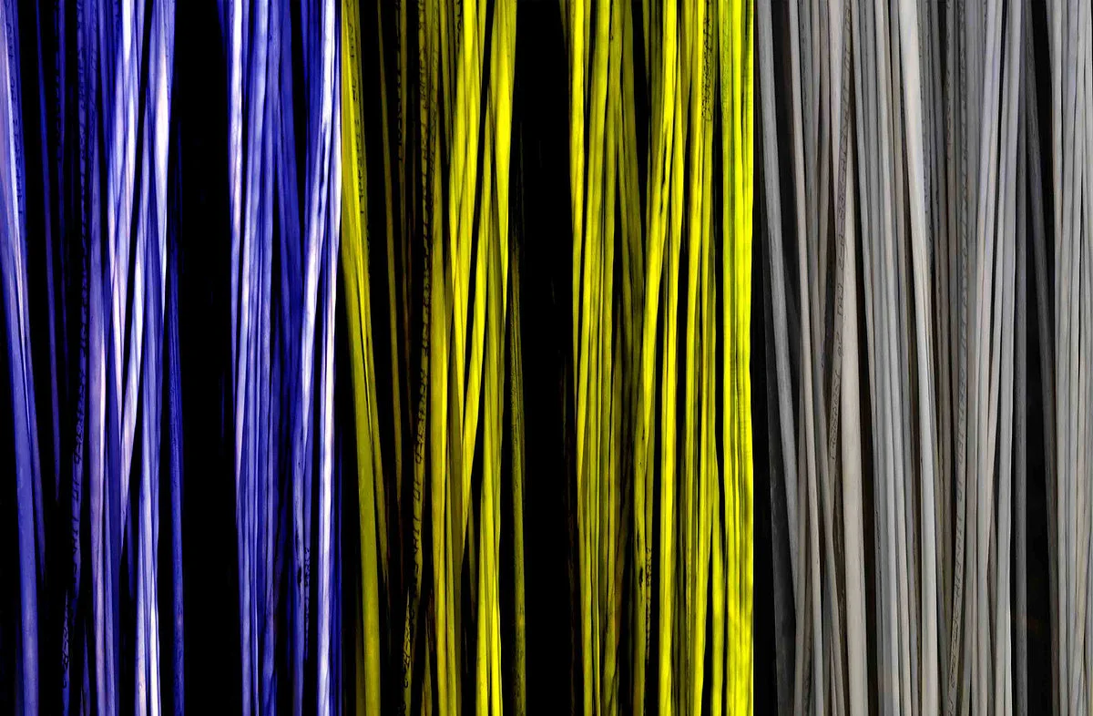 Triptych " Cables of life". Mixed media on paper, Mounted on dibond, Coating with liquid glass 160 x 90cm each, total 160x 270cm