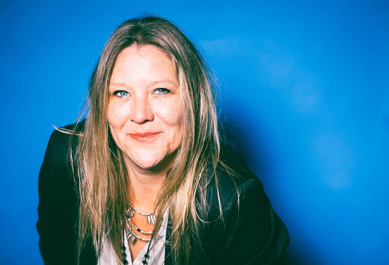 woman on blue background