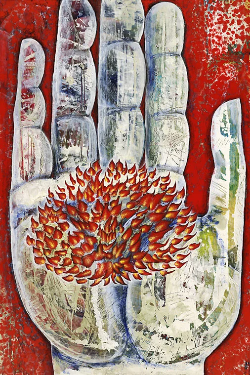 The Hand Creates Beauty (Mudra), 2010, Oil on masonite
