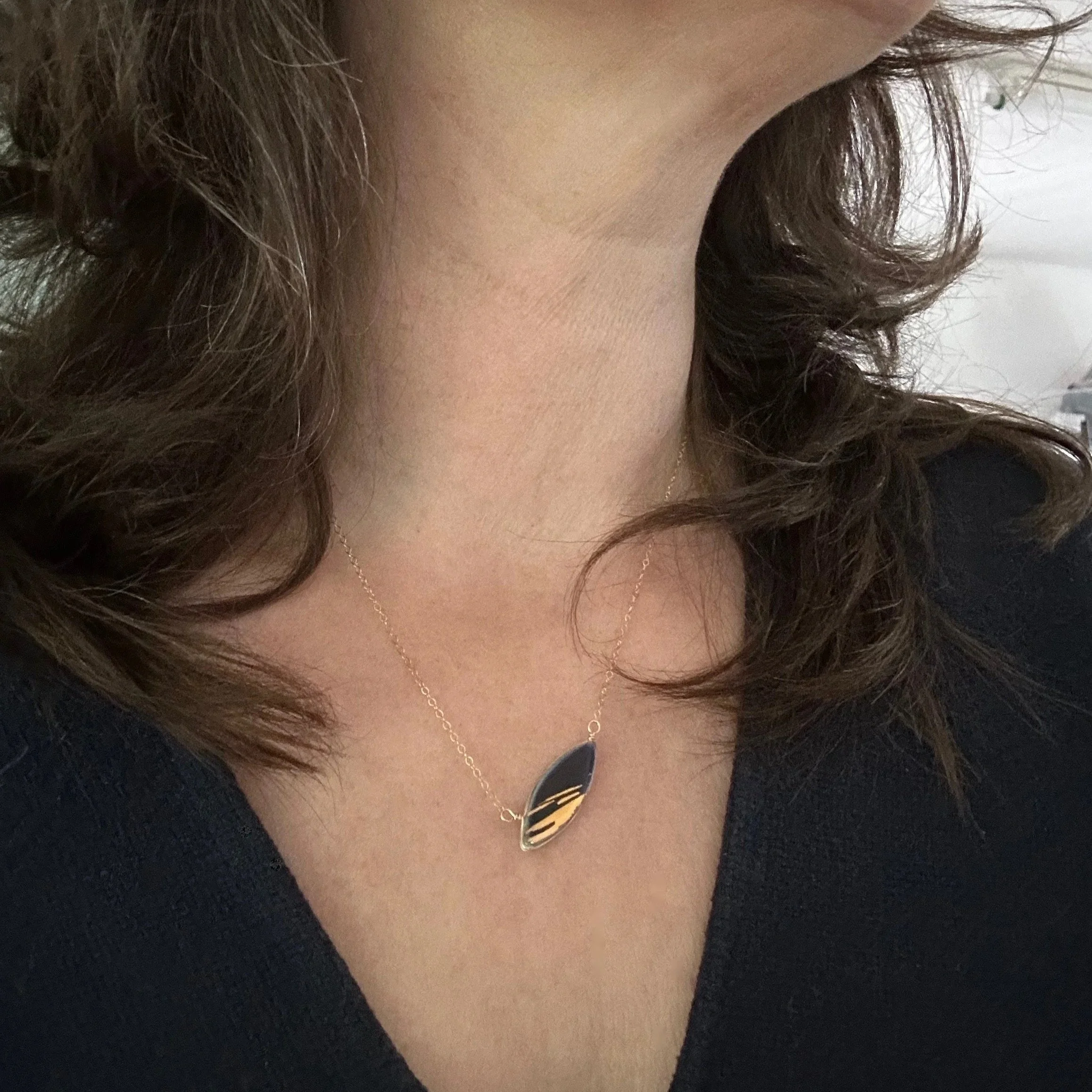 leaf necklace in navy shimmer
