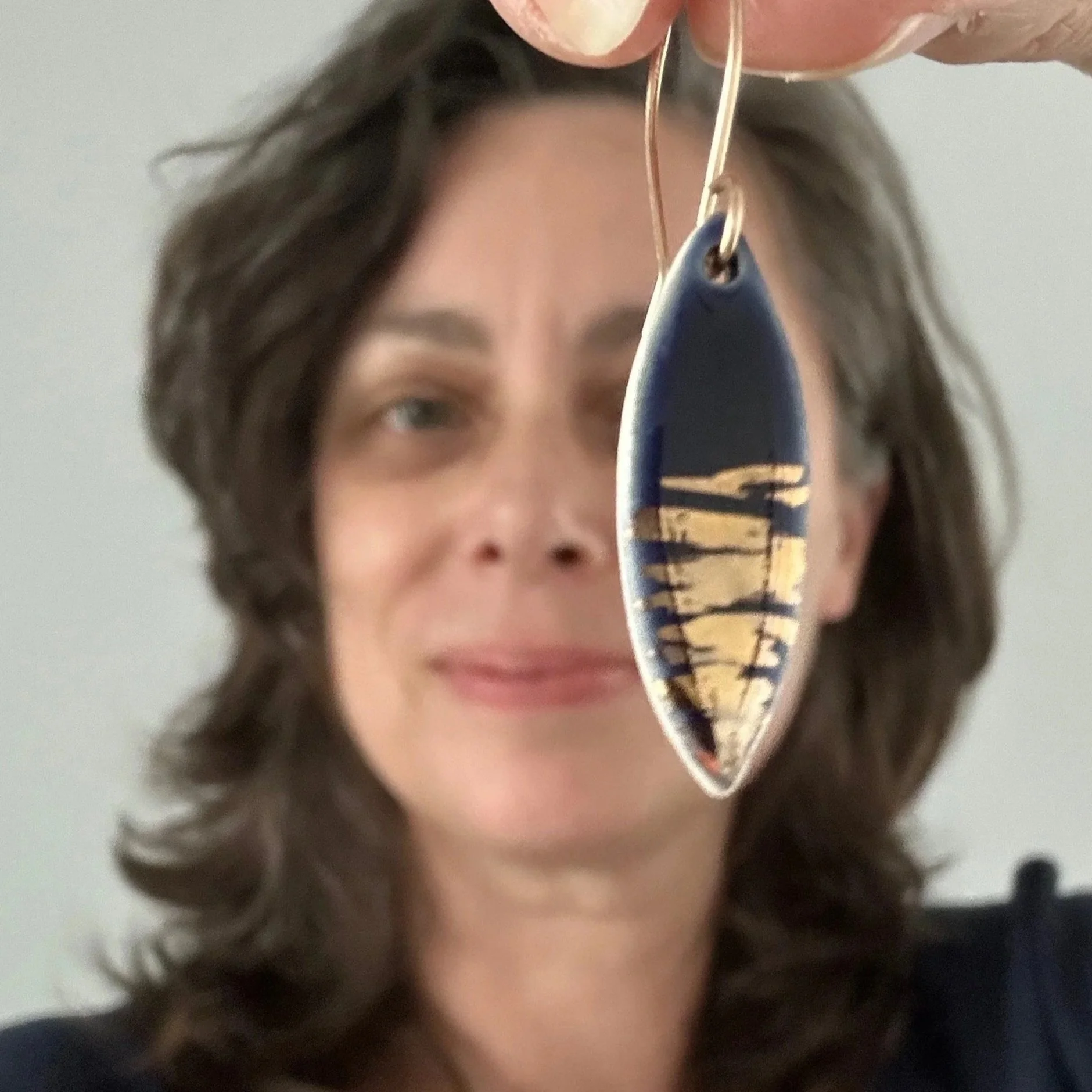 leaf earrings in navy shimmer