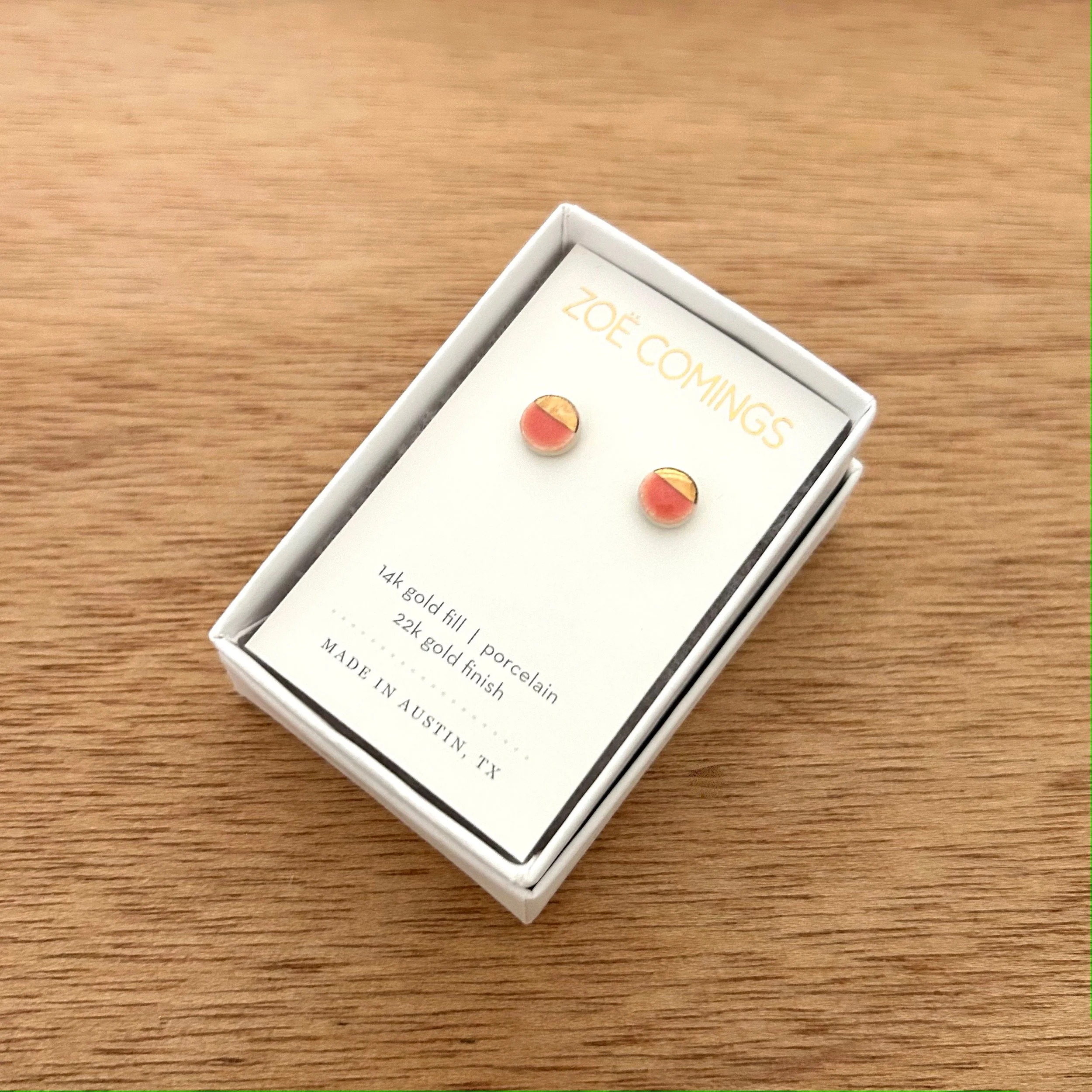 ZOË COMINGS tiny pebble studs, hot pink:gold, boxed a.jpg