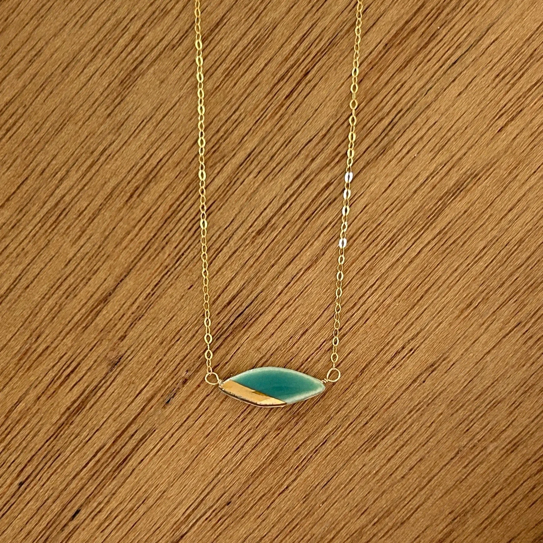 ZOË COMINGS teeny leaf necklace, teal, wdbkg.jpg