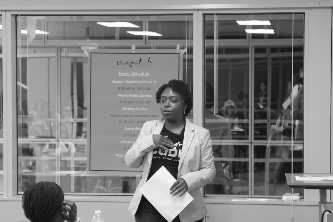 Source: Black Girls Code. In photo, Kimberly at the Summer of Code event.