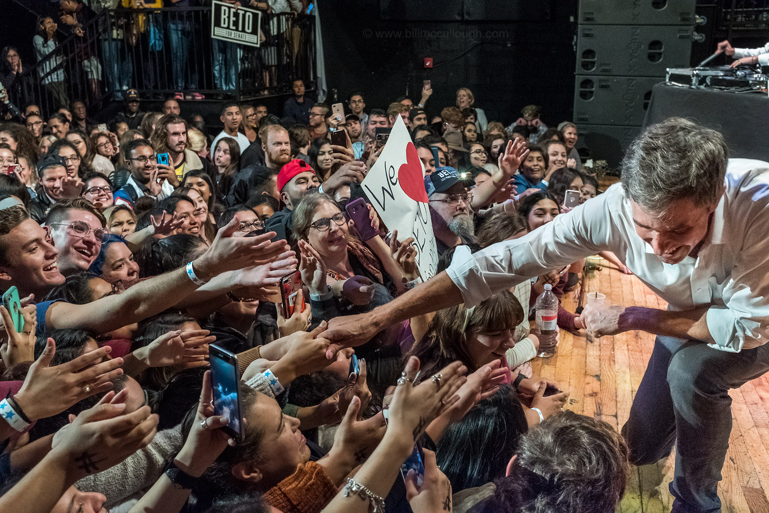  Beto O’Rourke with supporters at The Marc during the race for Senate against Ted Cruz, San Marcos, Texas, 2018. On assignment for the New Yorker Magazine. 