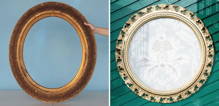 Materials: Gold Spray Paint + Fabric (curtain) + Staple Gun