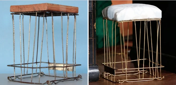 Materials: Gold spray paint + Foam + Quilting Batting + Fabric (curtain) + Spray Adhesive