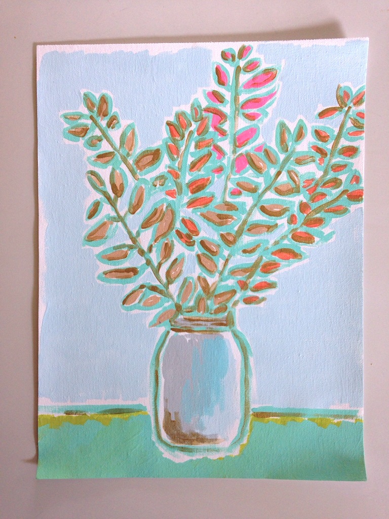 I trimmed some branches from the backyard, shoved them in a mason jar and did a quick / rough still life. 
