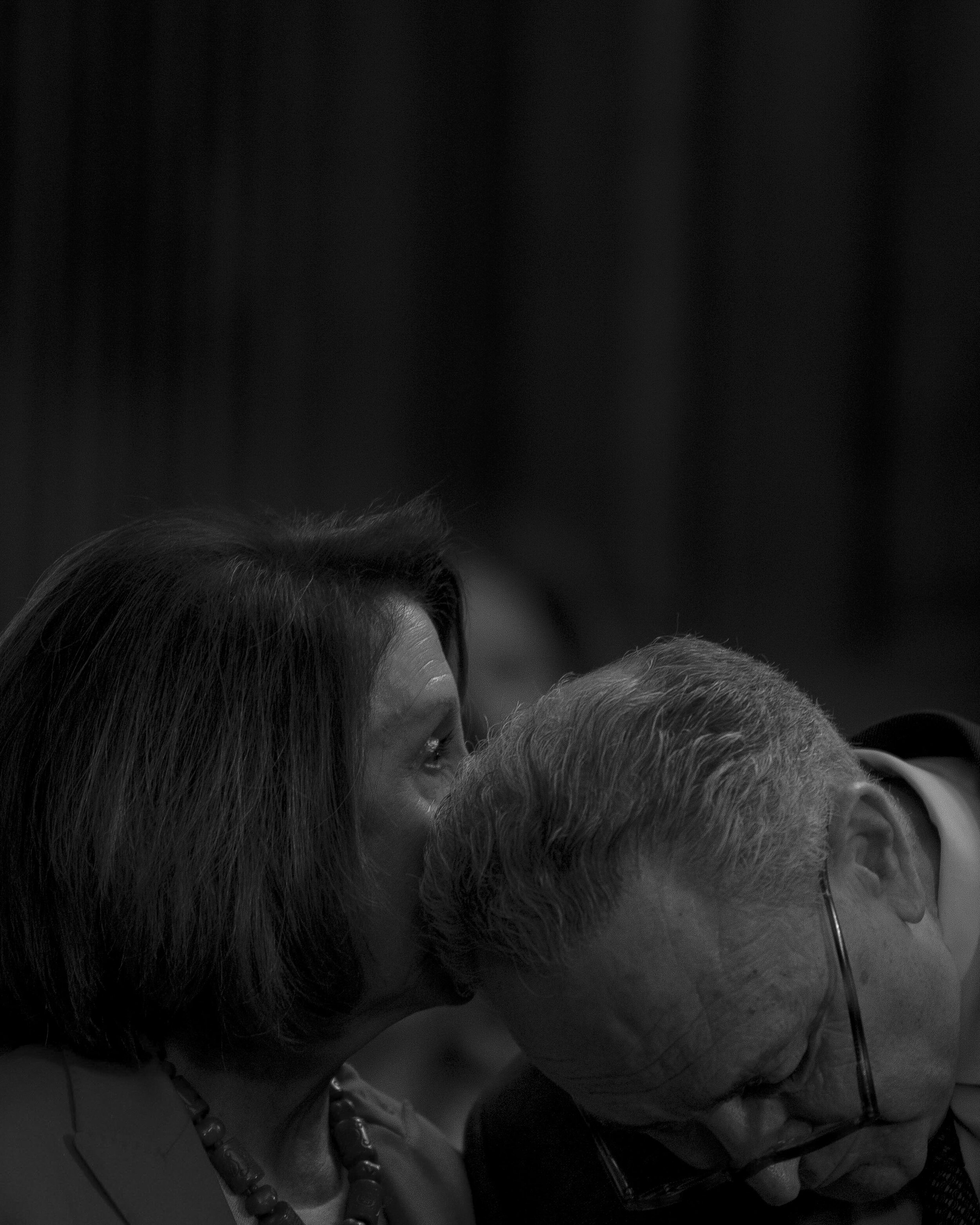  1/16/19,  Capitol Hill, Washington, D.C. Speaker Nancy Pelosi (D-Calif.) and Senate Minority Leader Chuck Schumer (D-N.Y.) speak privately during the announcement of the Raise the Wage Act at a press conference at the Capitol in Washington, D.C. on 