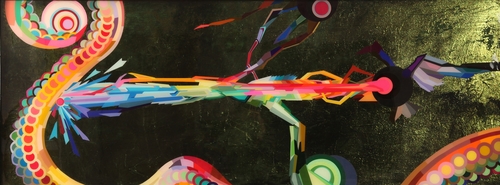 hapticopticmanicpanic Paper, paint, glitter and resin on wood 30" x 80" 2008-2010
