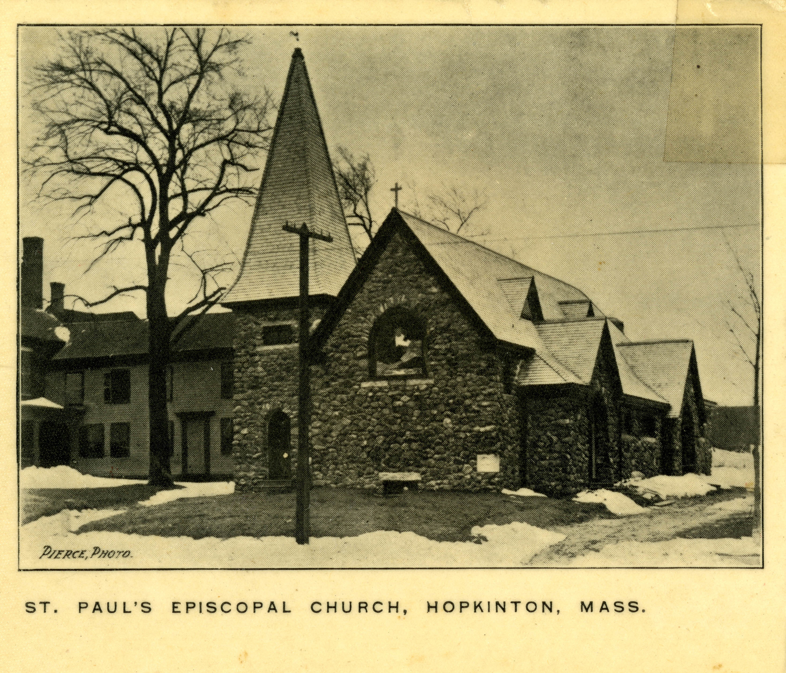 An undated photograph of St. Paul's Episcopal Church. From the collection of the Hopkinton Public Library.