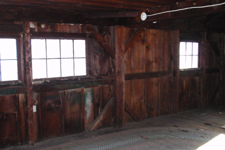  The second floor of the barn shows no signs of ever having been finished. It has straight-sawn timbers, suggesting it was built before the widespread introduction of the circular saw in the 1850s. 