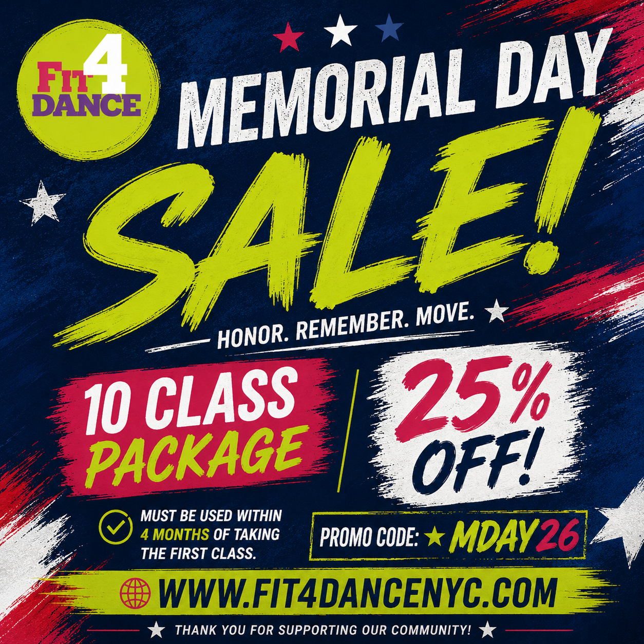 Memorial Day Sale - 25% off 10 Class Package