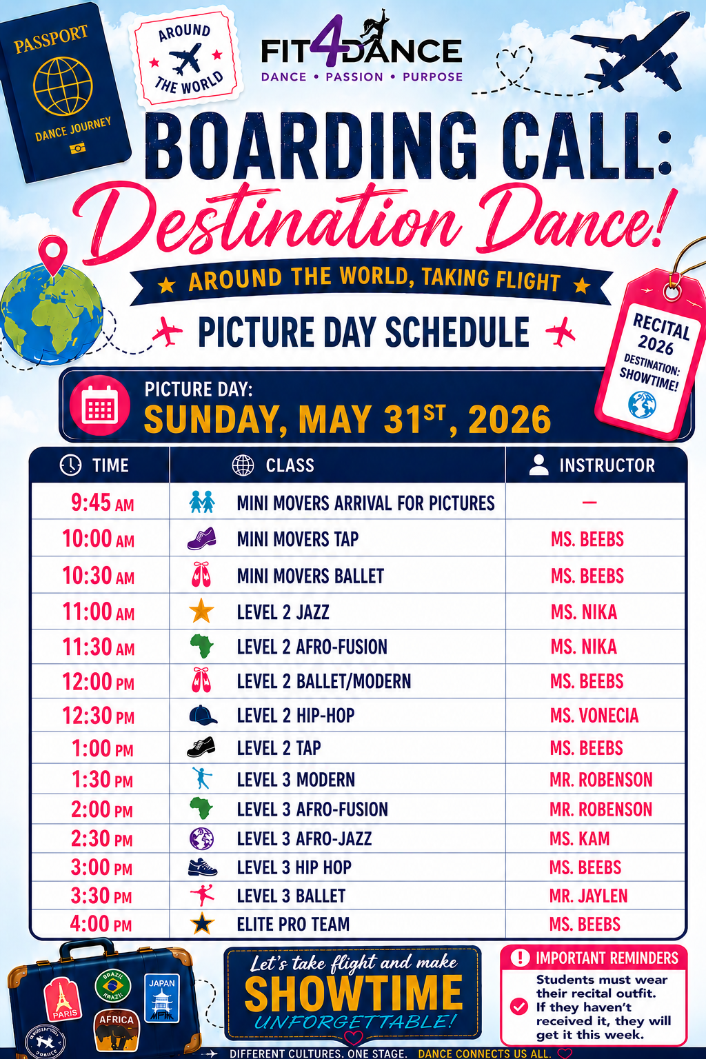 Recital Picture Day Schedule
