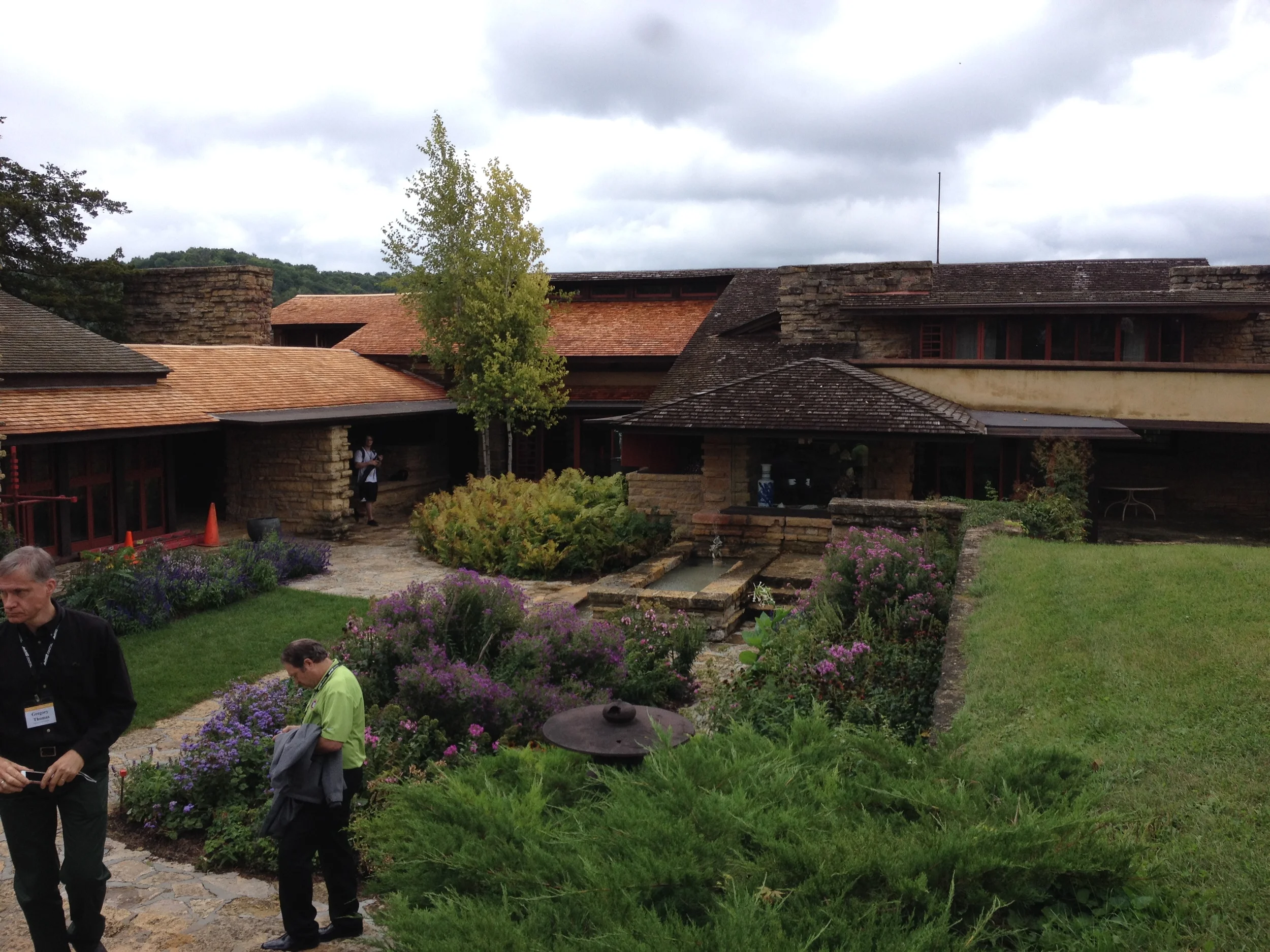 VIew of the private courtyard. Studio is on the left, residence is on the right.